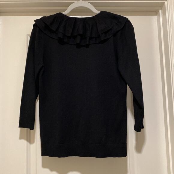 Lauren Ralph Lauren ruffle neck Black sweater Silk and Cotton Blend Size Small - Picture 6 of 13
